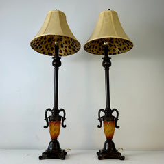 Pair of Buffet Lamps Resin and Metal Base with Fabric Bell Shades, sku: 032941