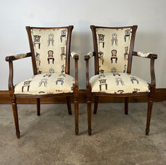 Pair of Accent Chairs, Louis XVI, "Chair" Motif on Upholstery, Sku: 032961