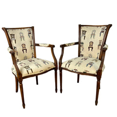 Pair of Accent Chairs, Louis XVI, "Chair" Motif on Upholstery, Sku: 032961