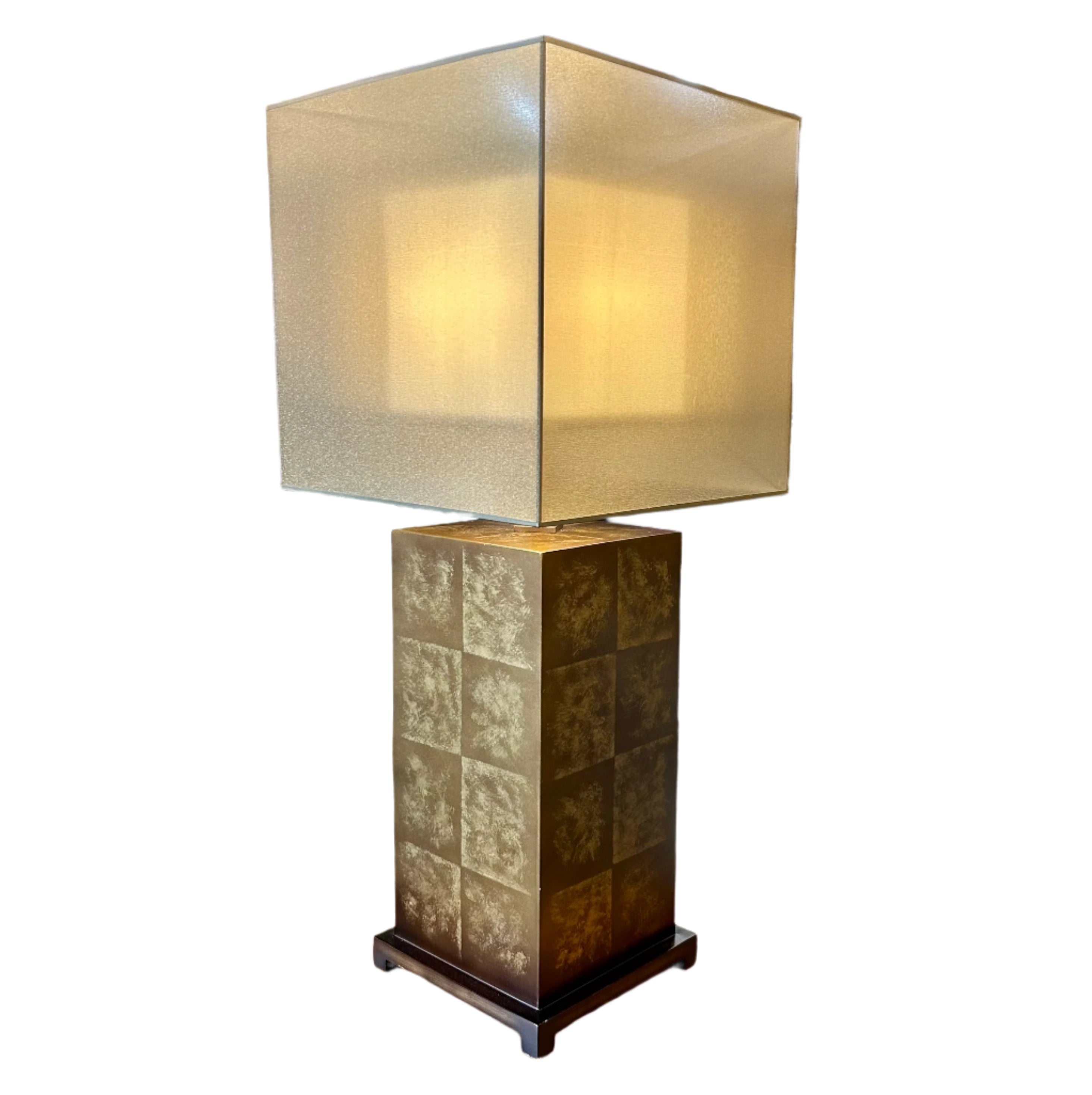 Decorative lamp with a textured base in a living room setting