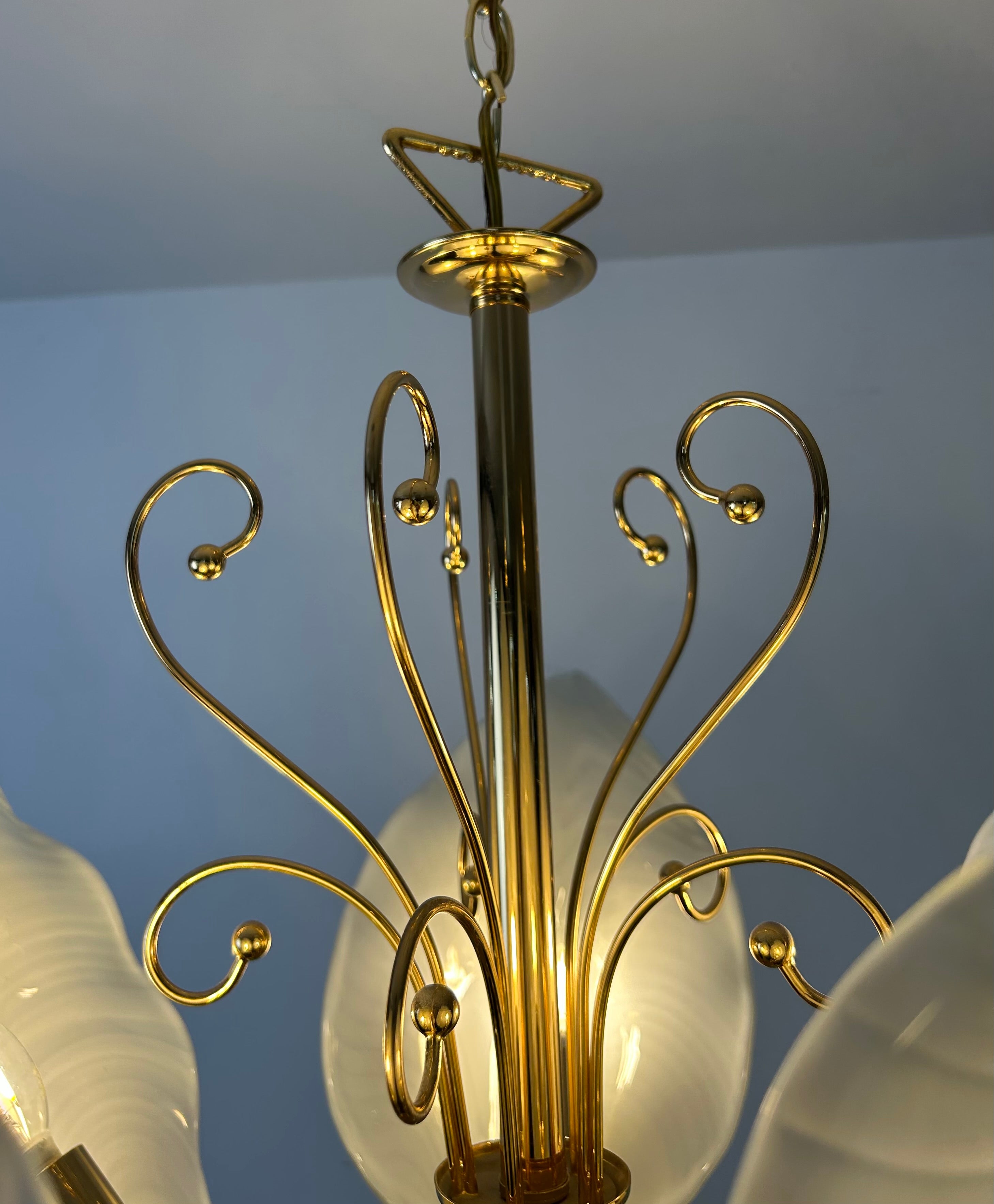 Chandelier, Murano Glass White Leaves, Brass Frame, Sku: 032981