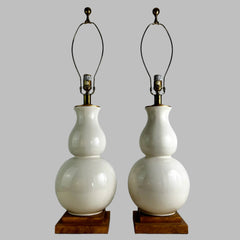 Visual Comfort Tables Lamps, Ceramic, White, Gilt Bases, Pair