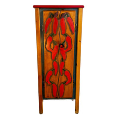 Cabinet, Pinewood, Red Chili Pepper Painted Front, Narrow, Four Shelves, Sku: 033338