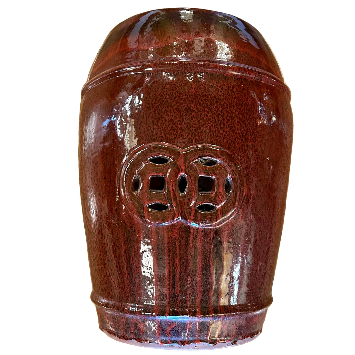 Ceramic Garden Stool, Dark Red, Asian, Sku: 033172