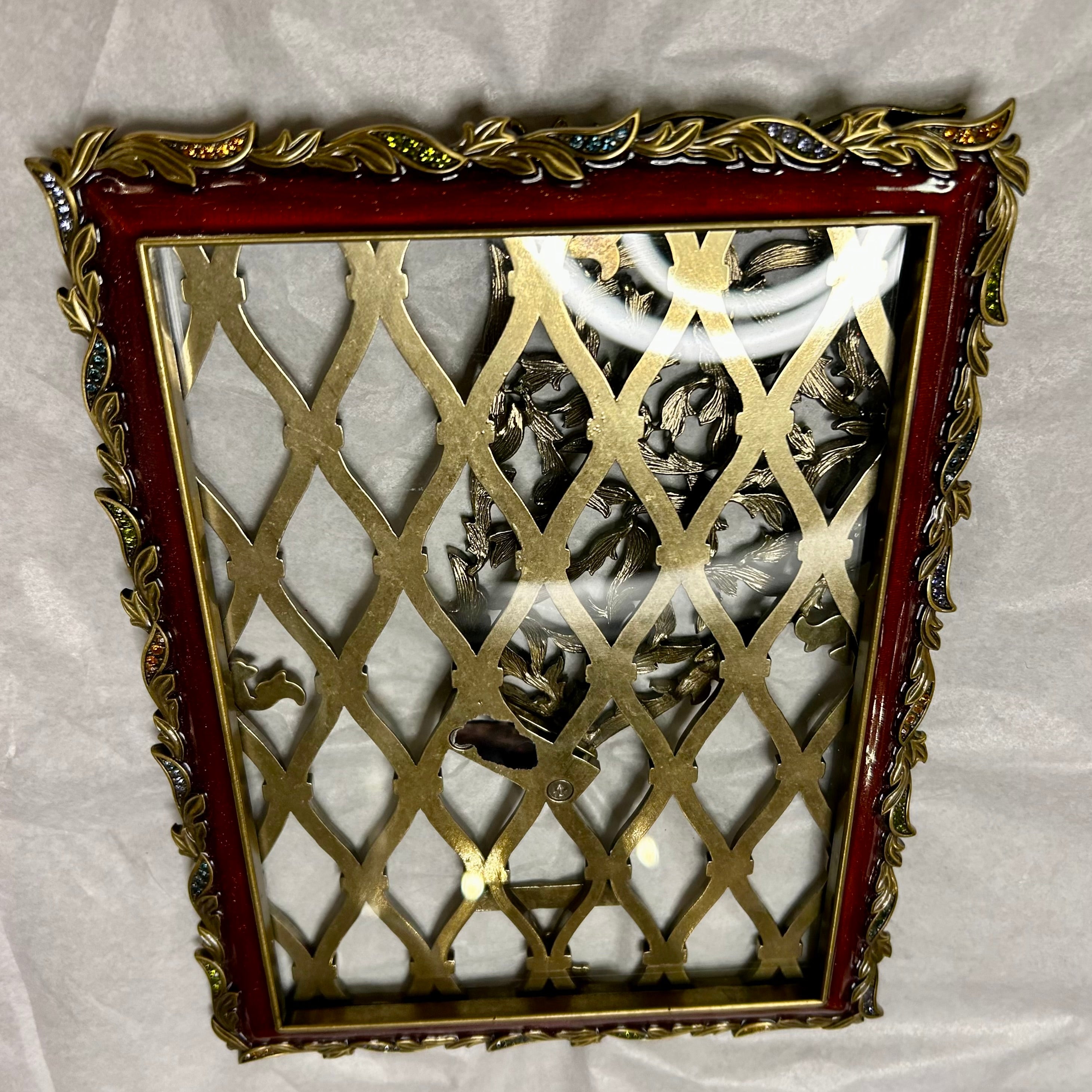 Jay Stongwater Petite Picture Frame, Red Enamel, Brass, Crystals, Sku: 033161