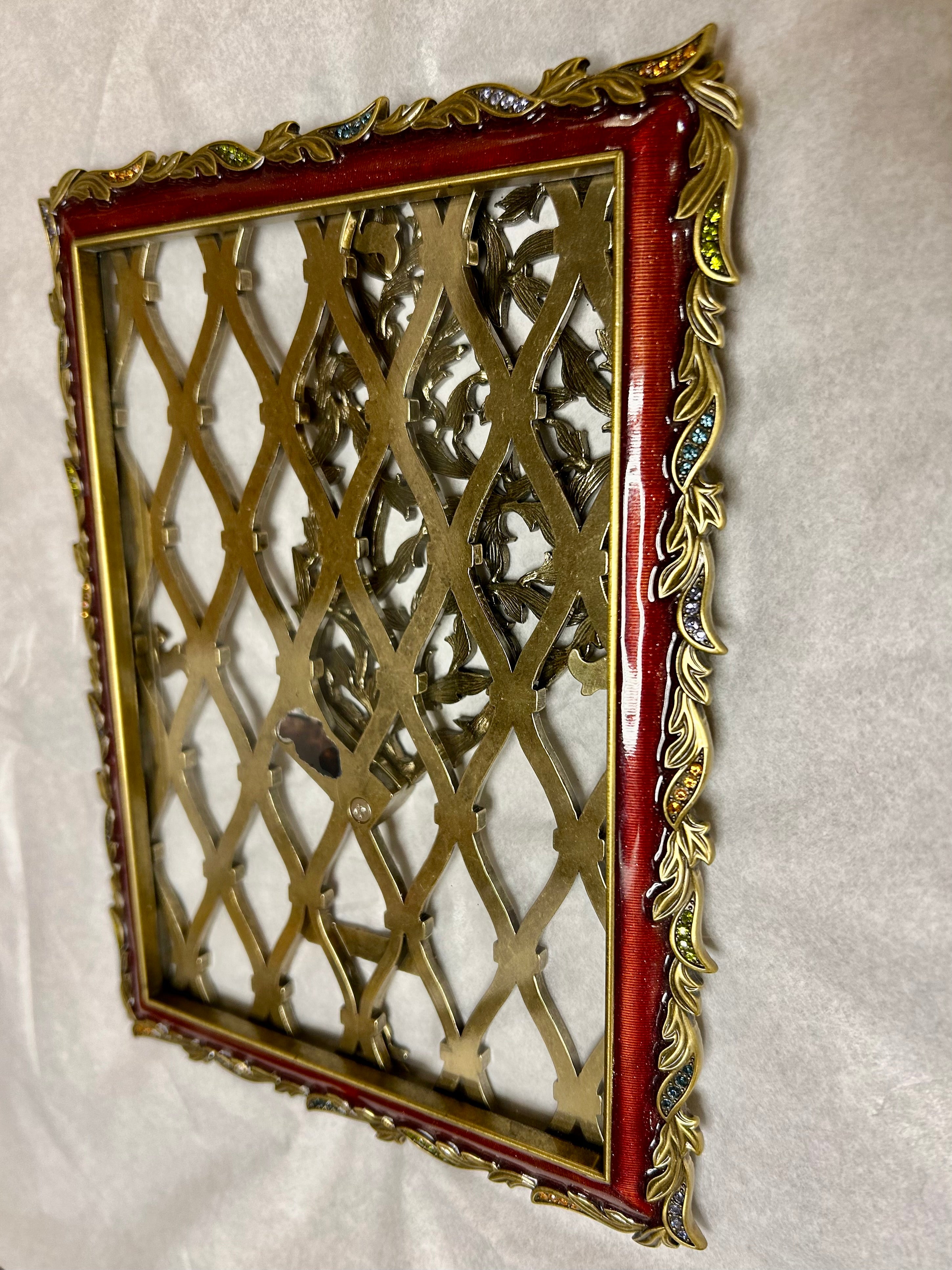 Jay Stongwater Petite Picture Frame, Red Enamel, Brass, Crystals, Sku: 033161