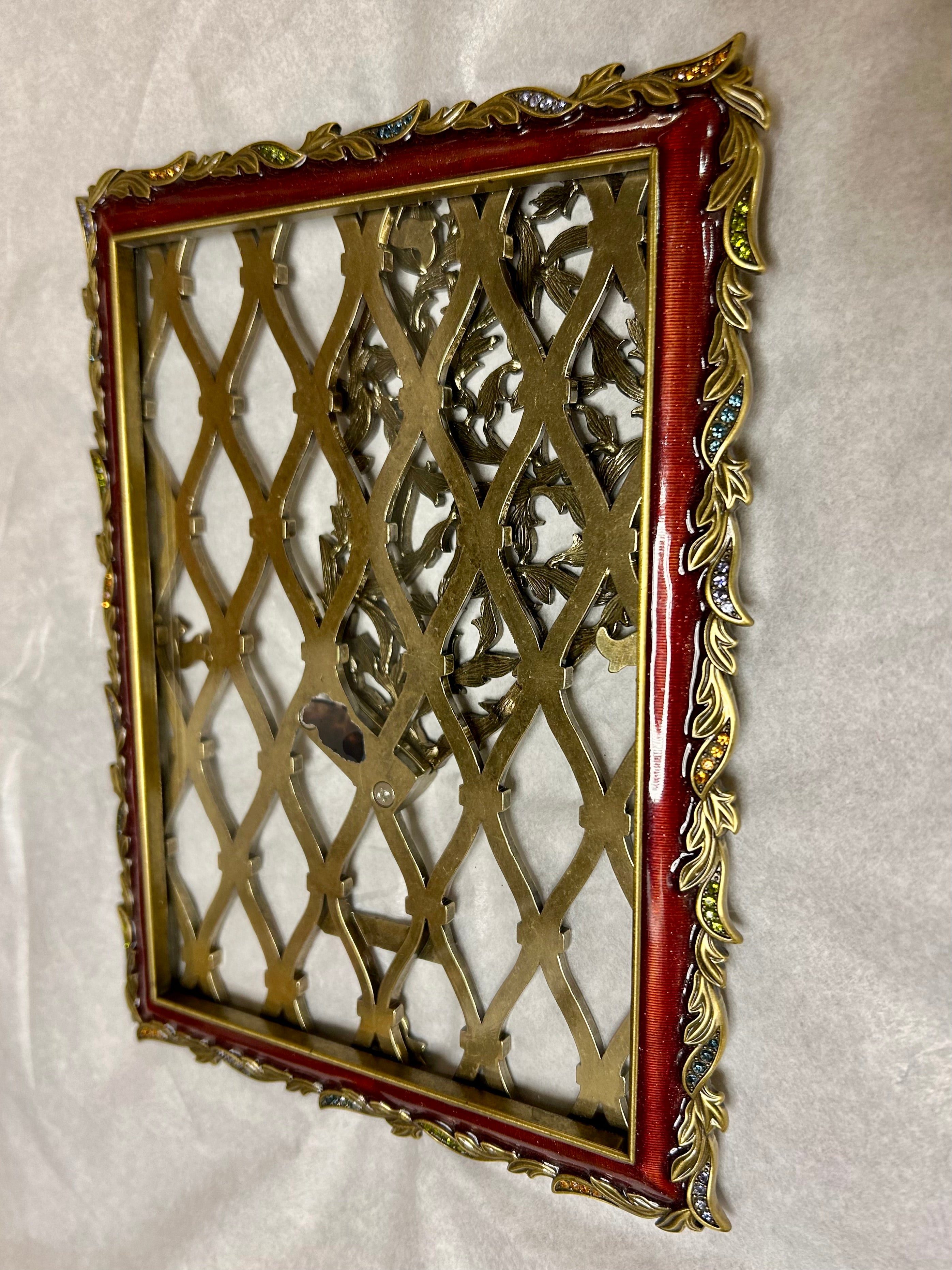 Jay Stongwater Petite Picture Frame, Red Enamel, Brass, Crystals, Sku: 033161