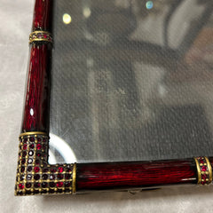 Jay Strongwater Petite Easel Picture Frame, Brass, Red Enamel, Crystals, Sku: 033163