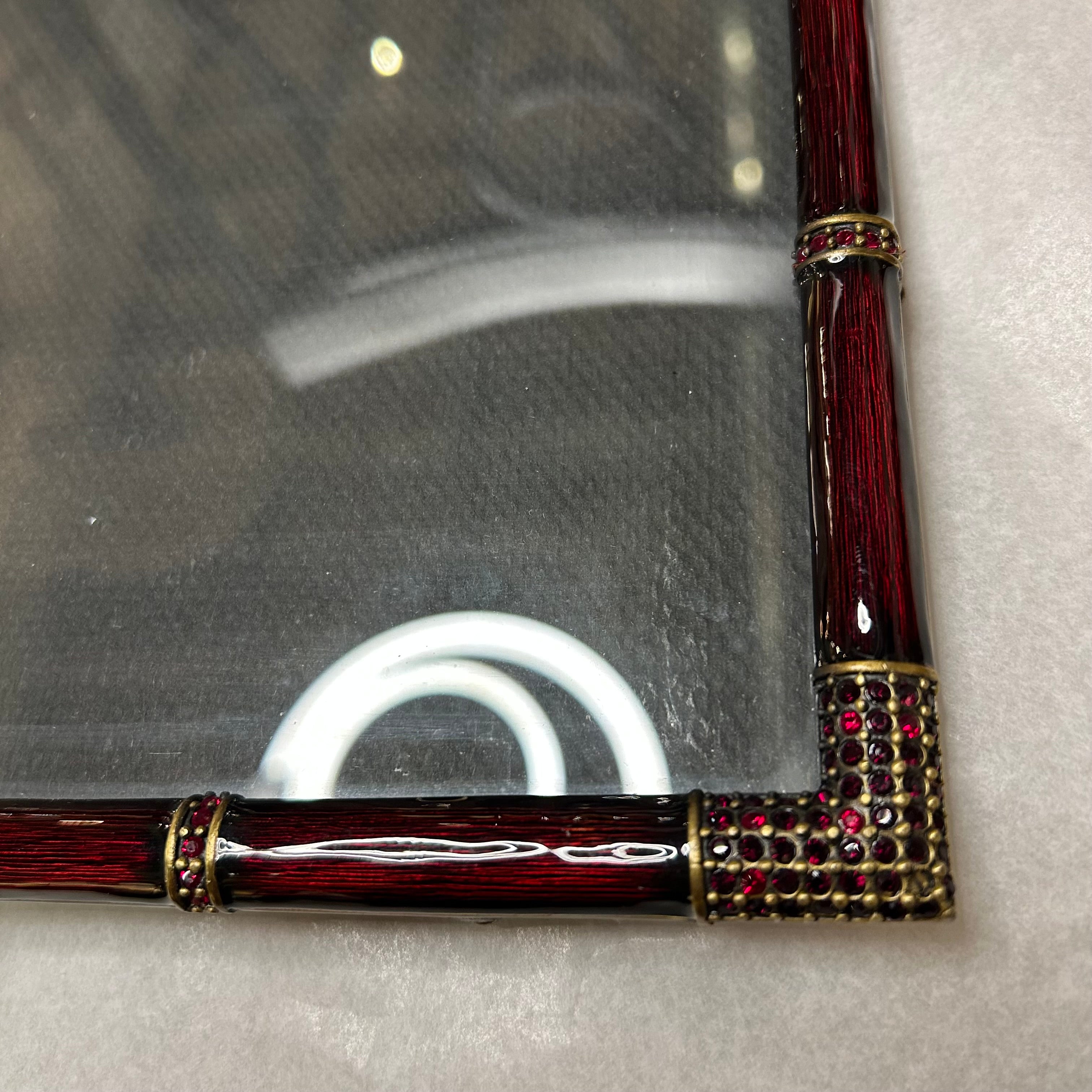 Jay Strongwater Petite Easel Picture Frame, Brass, Red Enamel, Crystals, Sku: 033163