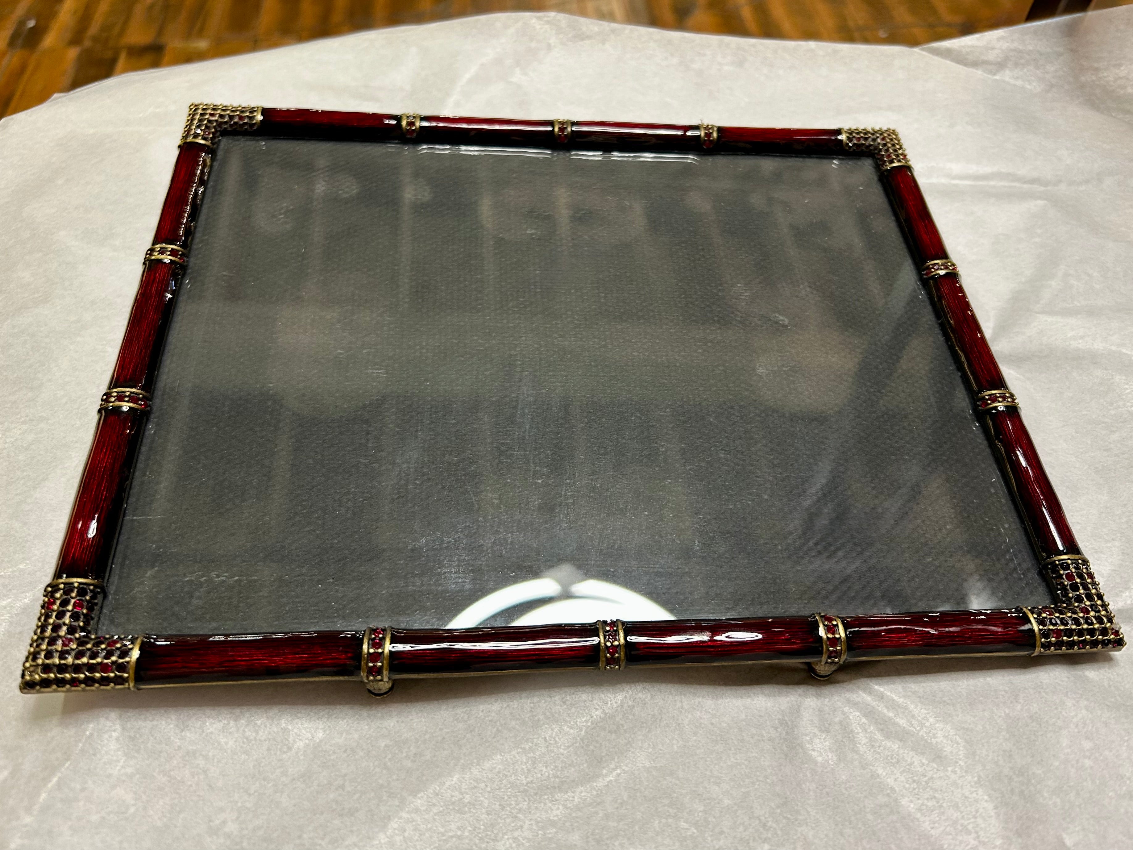 Jay Strongwater Petite Easel Picture Frame, Brass, Red Enamel, Crystals, Sku: 033163
