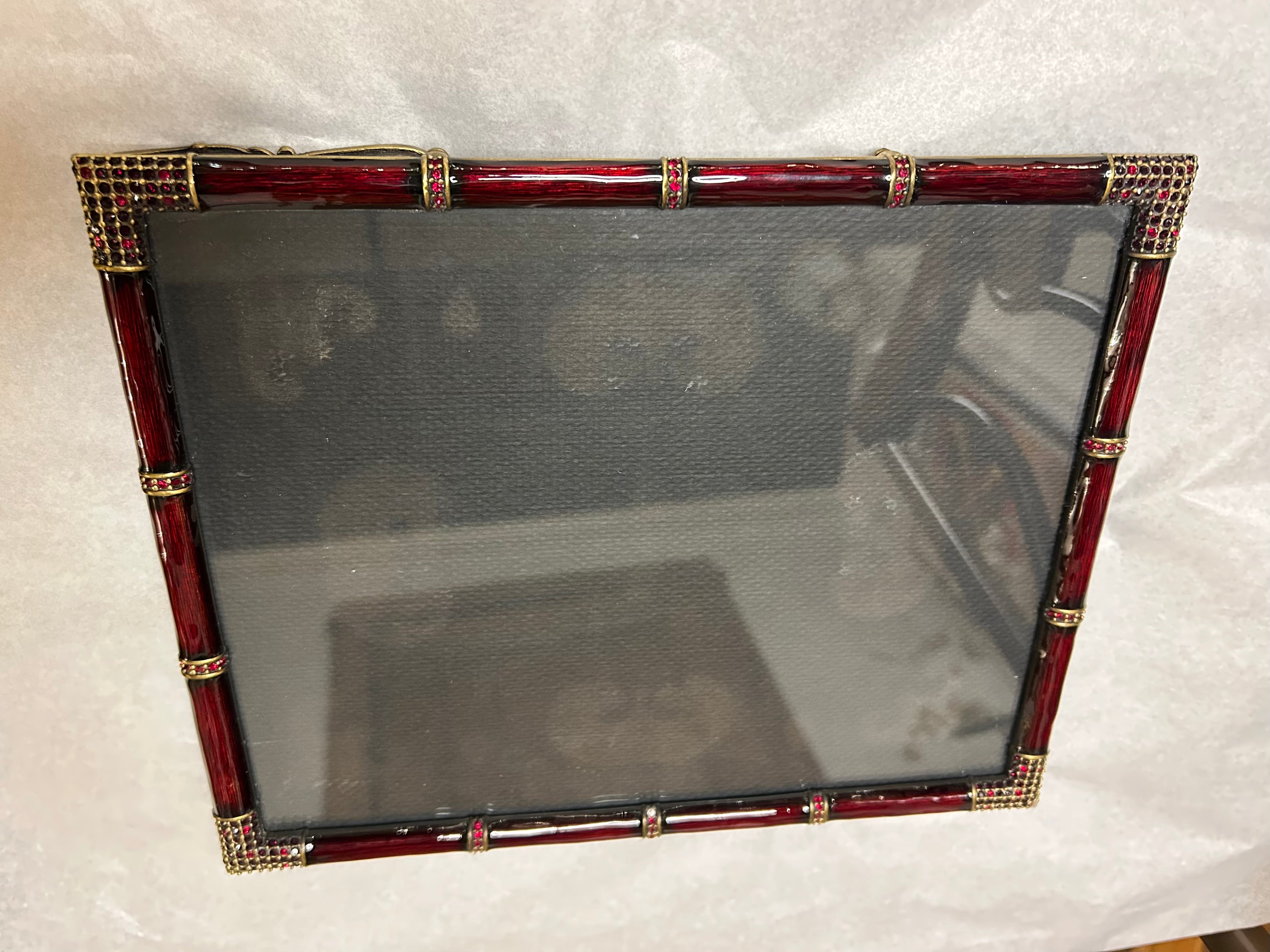 Jay Strongwater Petite Easel Picture Frame, Brass, Red Enamel, Crystals, Sku: 033163