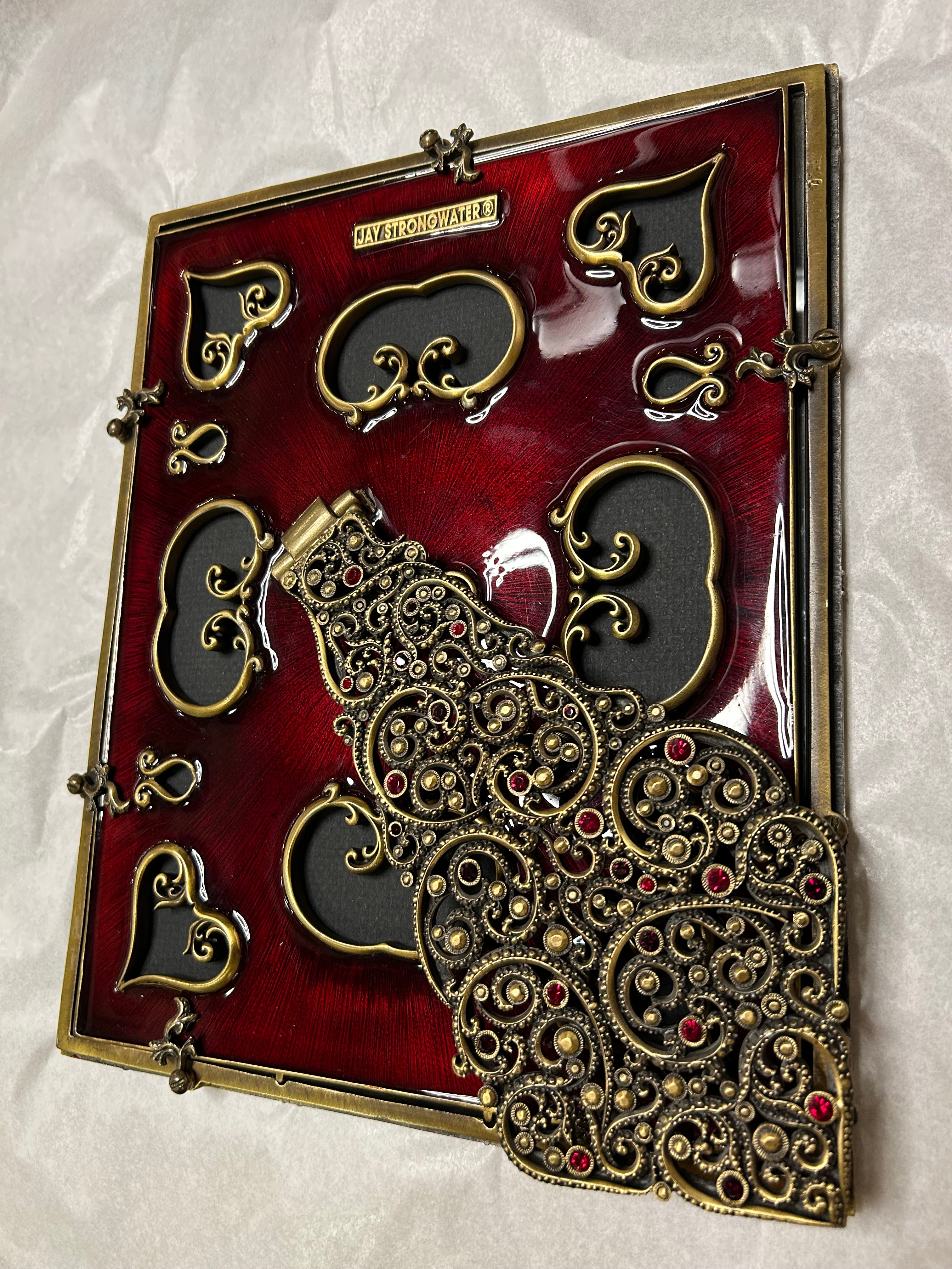 Jay Strongwater Petite Easel Picture Frame, Brass, Red Enamel, Crystals, Sku: 033163