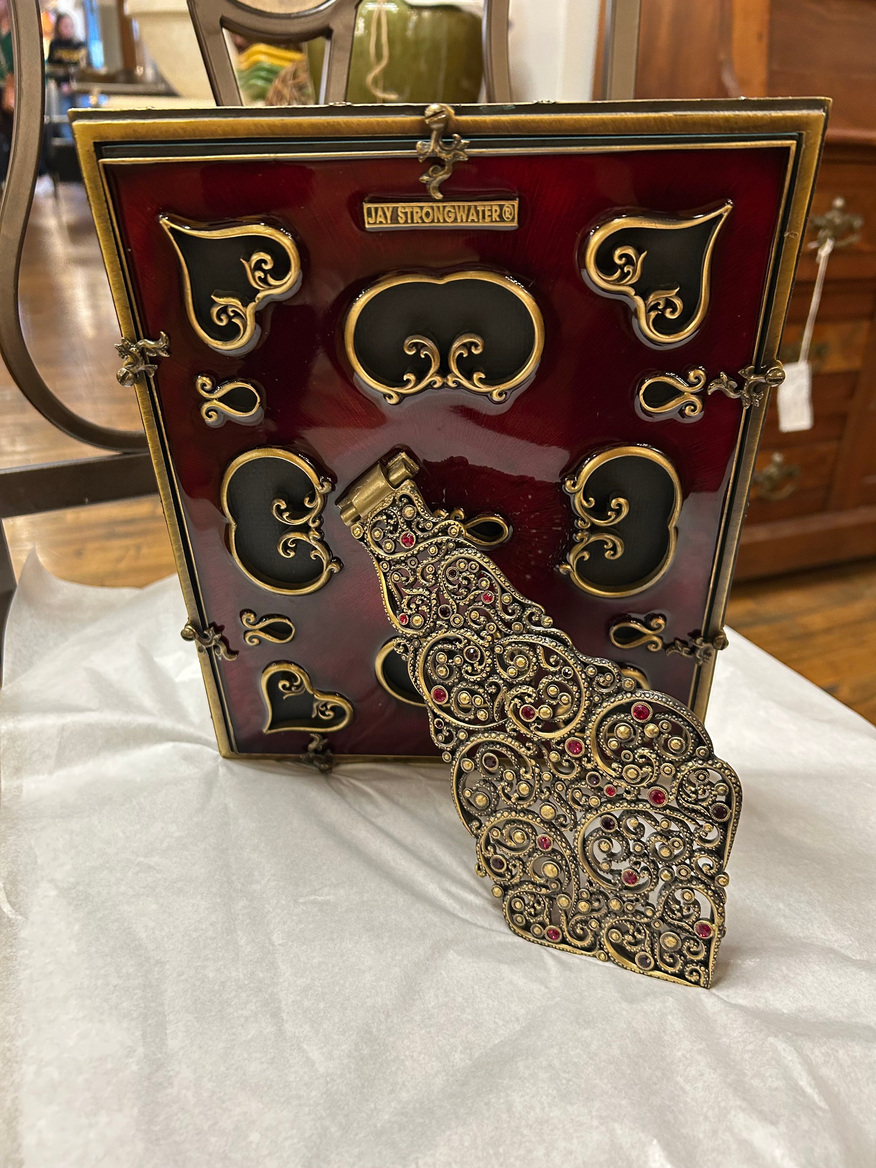 Jay Strongwater Petite Easel Picture Frame, Brass, Red Enamel, Crystals, Sku: 033163