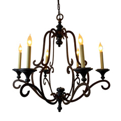 Chandelier, Oxidized Metal,  Six Arm, Black Candle Cups, Sku: 021721
