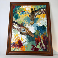 Original Art of Two Giraffes, Oil on Canvas, Signed, Framed, Sku: 033195