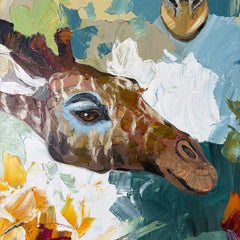 Original Art of Two Giraffes, Oil on Canvas, Signed, Framed, Sku: 033195