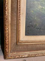 Vintage Forest Lake Scene by Dutch Artist Peter Volinger, Original Oil in Frame, Sku: 033173