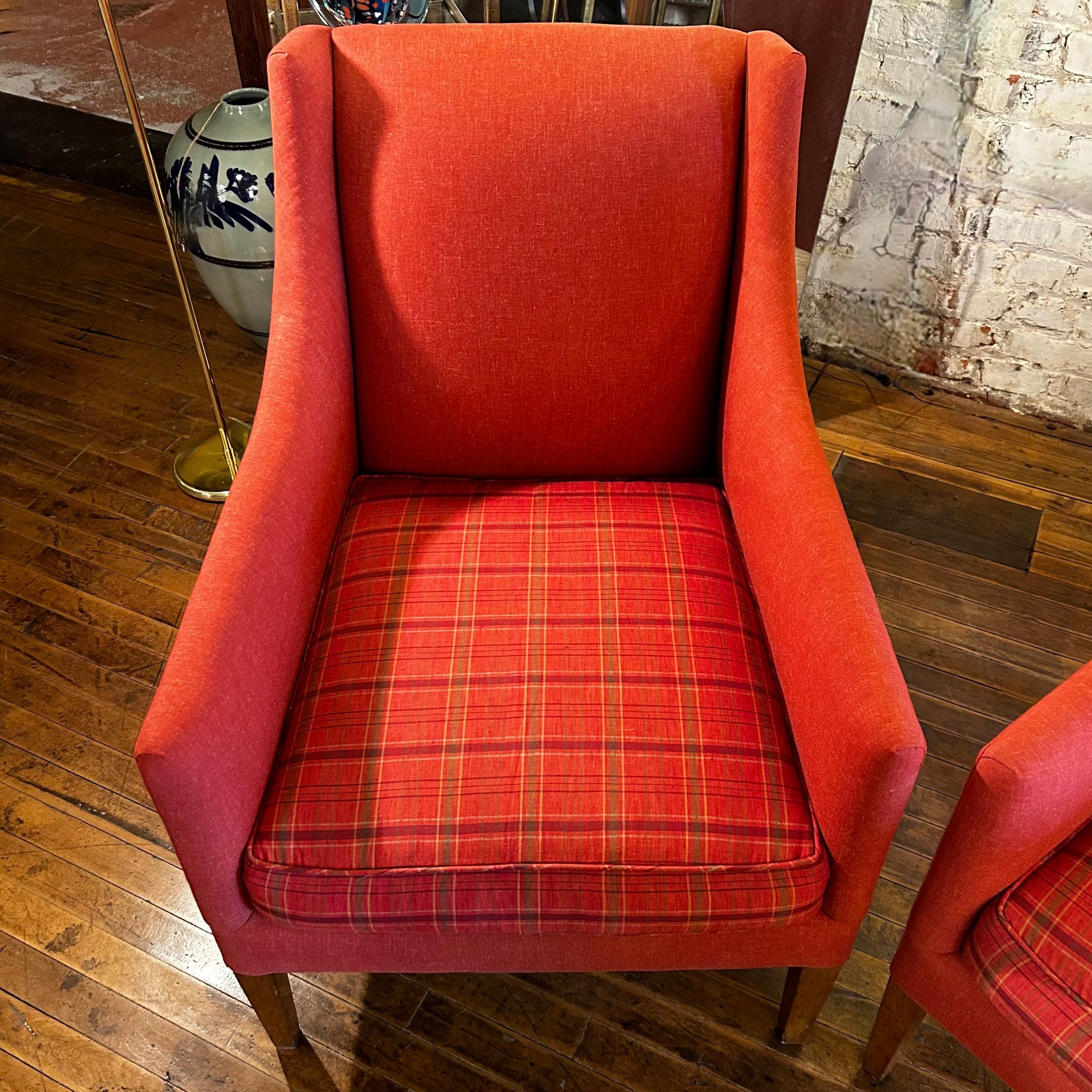 A. Rudin Accent Chairs, Tomato Red, Contemporary, Plaid, Pair