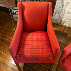 A. Rudin Accent Chairs, Tomato Red, Contemporary, Plaid, Pair