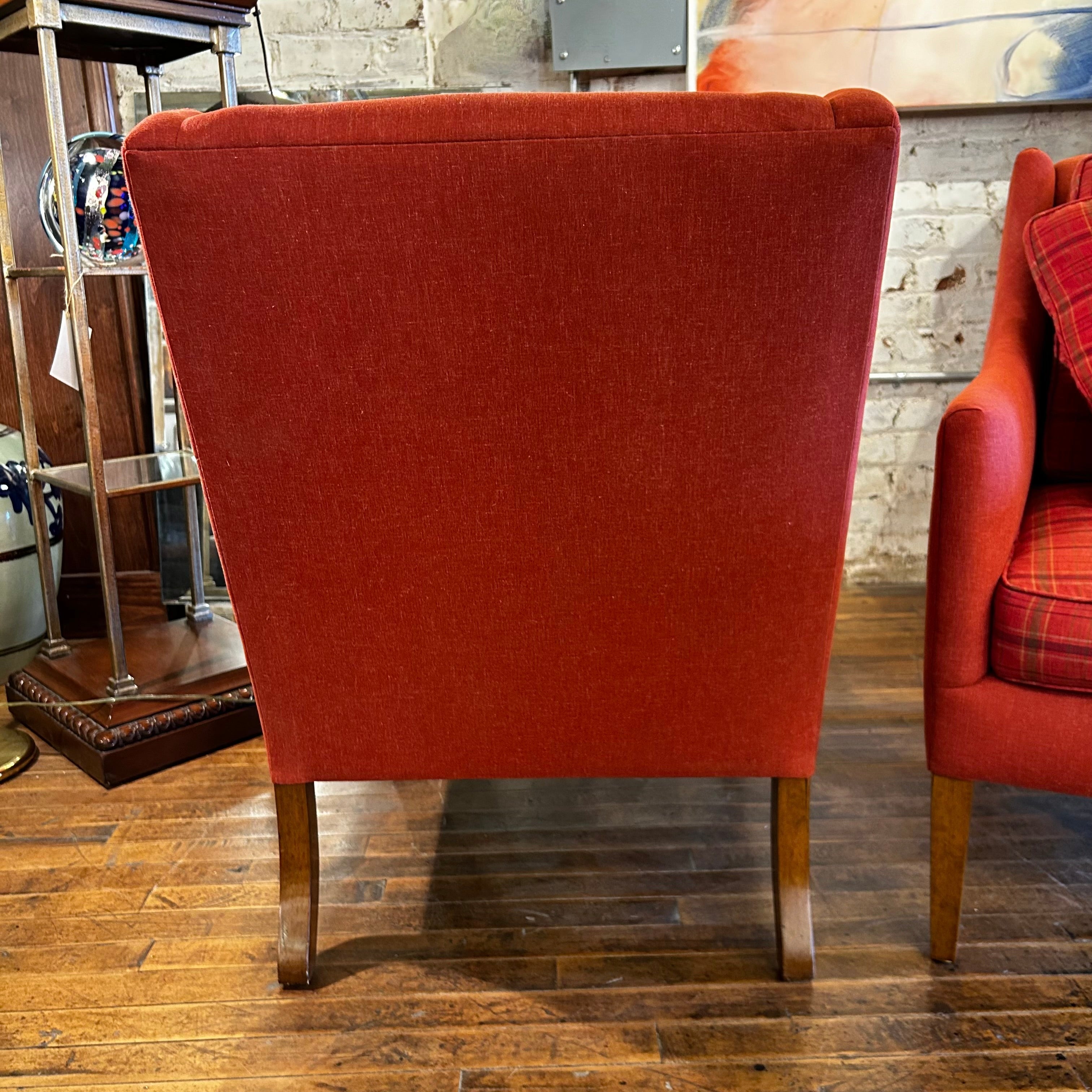 A. Rudin Accent Chairs, Tomato Red, Contemporary, Plaid, Pair