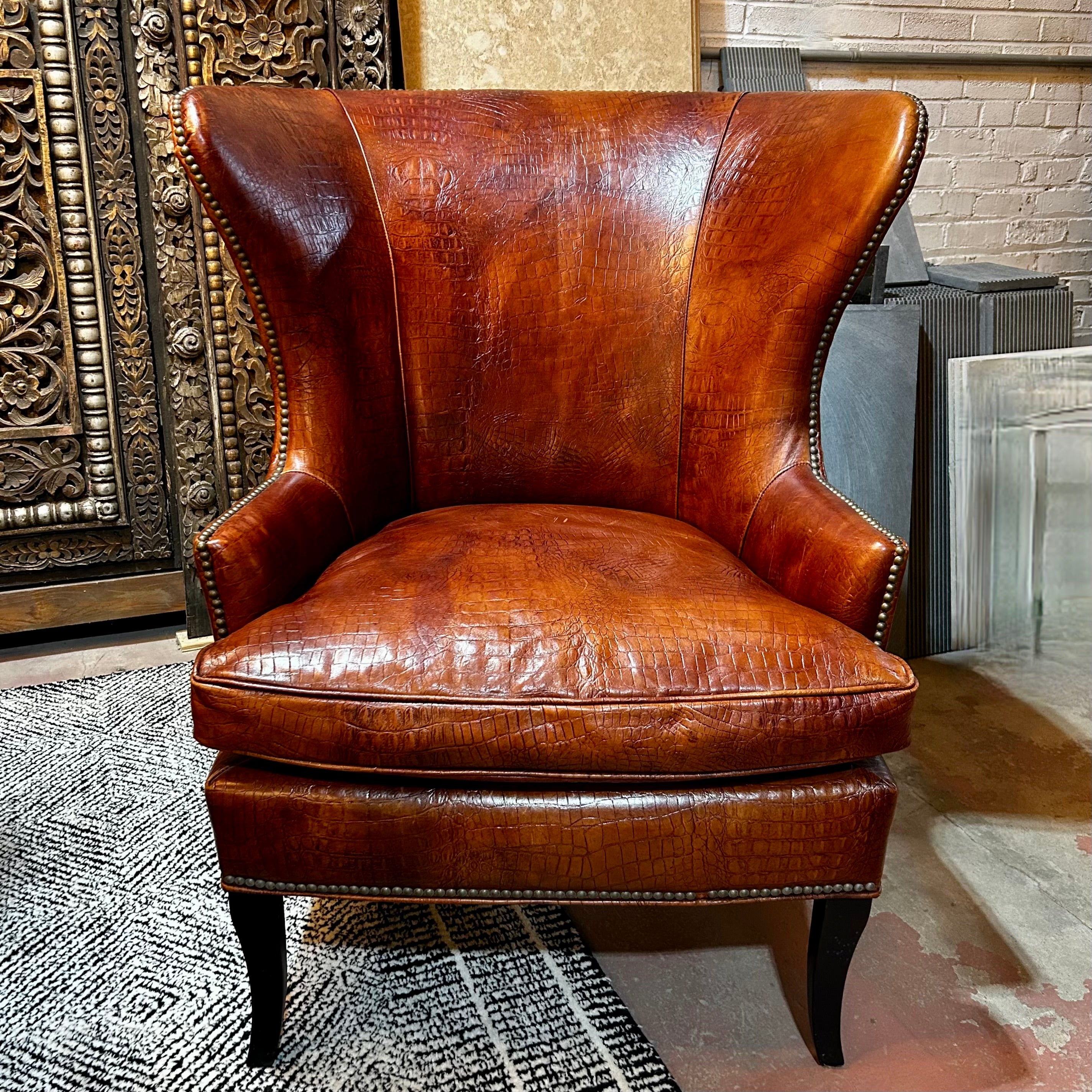 Mitchell Gold for William Sonoma Leather Wingback Chair, Rust