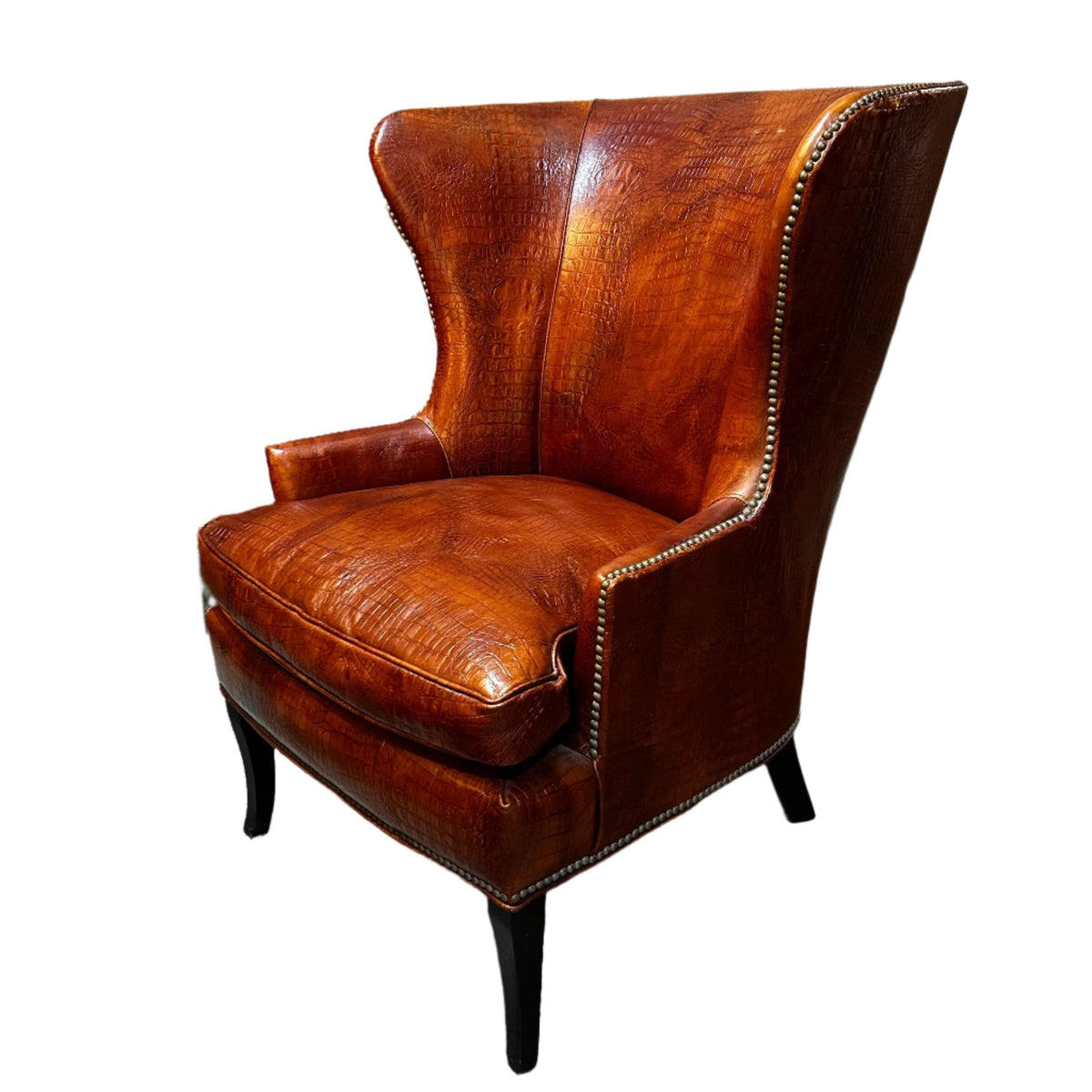 Mitchell Gold for William Sonoma Leather Wingback Chair, Rust