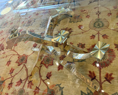 Lybo Rectangular Glass Top Table with Abstract Quad Gold Tone Base Sku: 033221