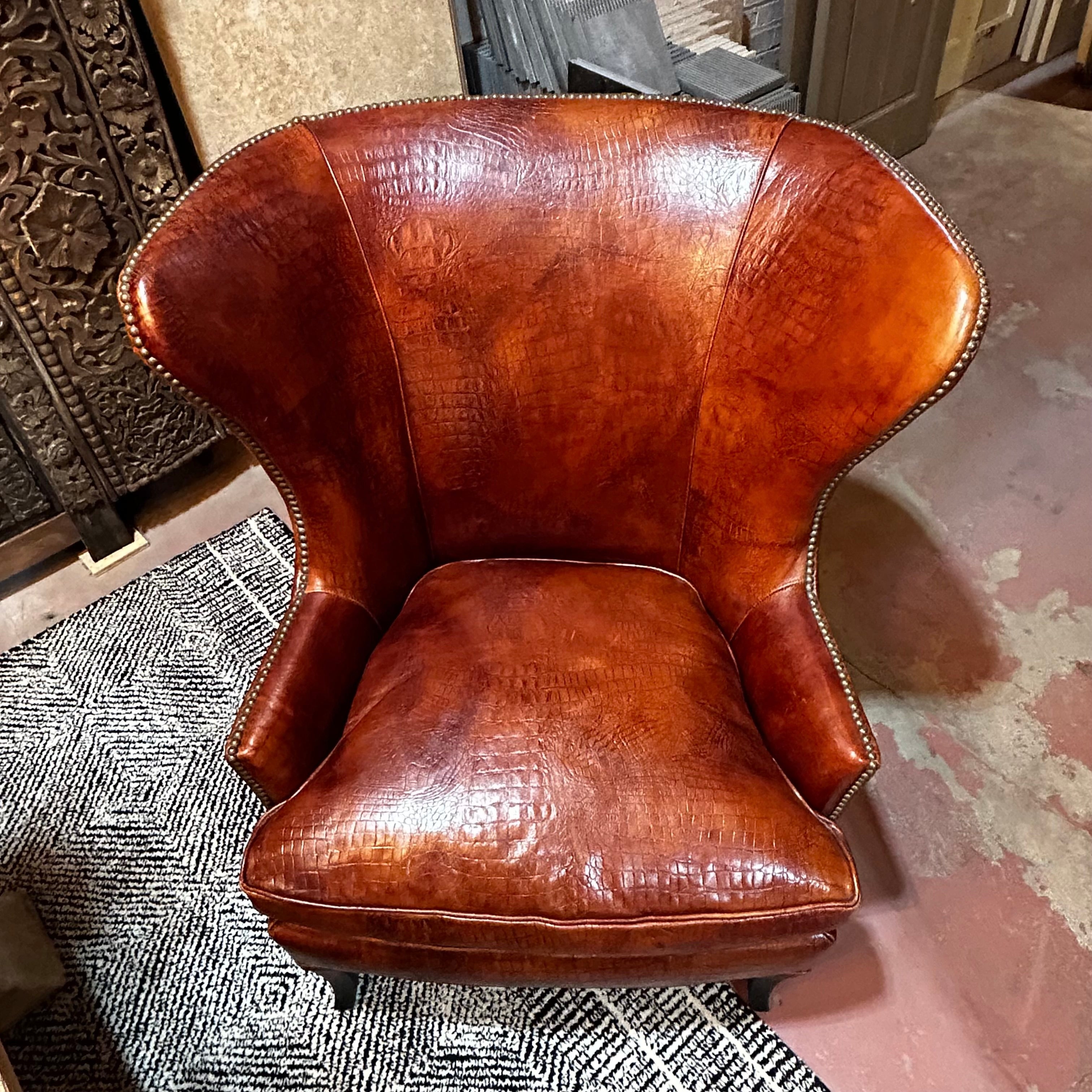 Mitchell Gold for William Sonoma Leather Wingback Chair, Rust