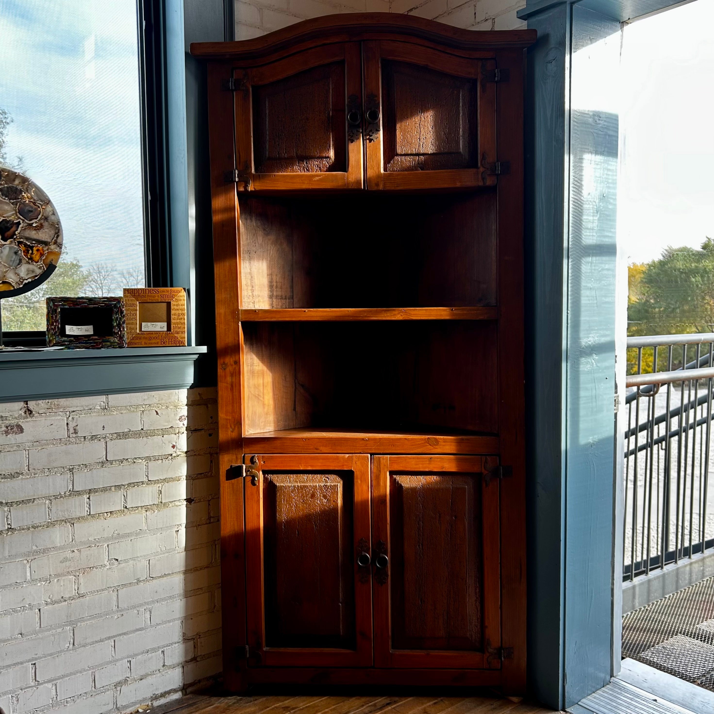 Corner Cabinet, Rustic, Solid Wood, Iron Hardware