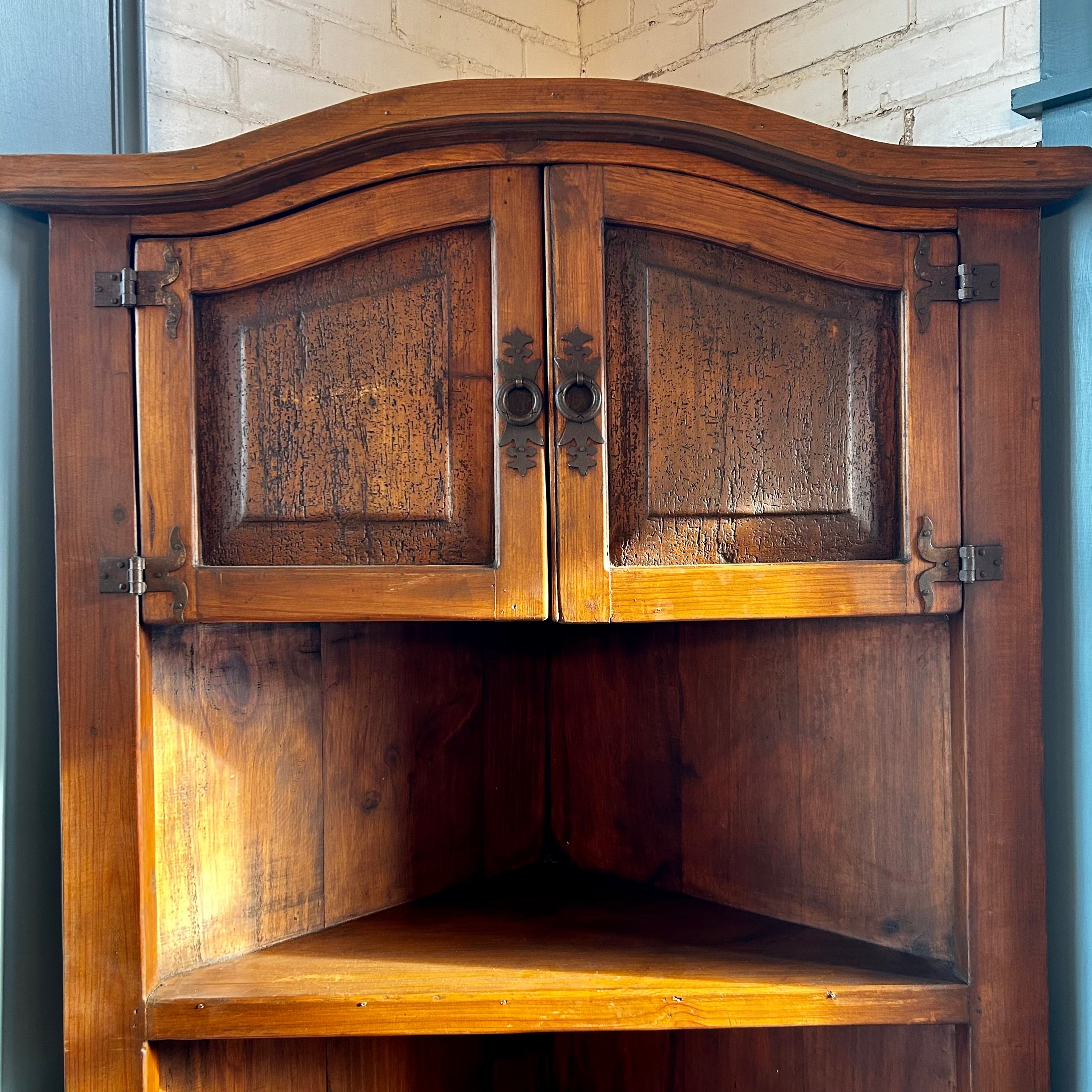 Corner Cabinet, Rustic, Solid Wood, Iron Hardware