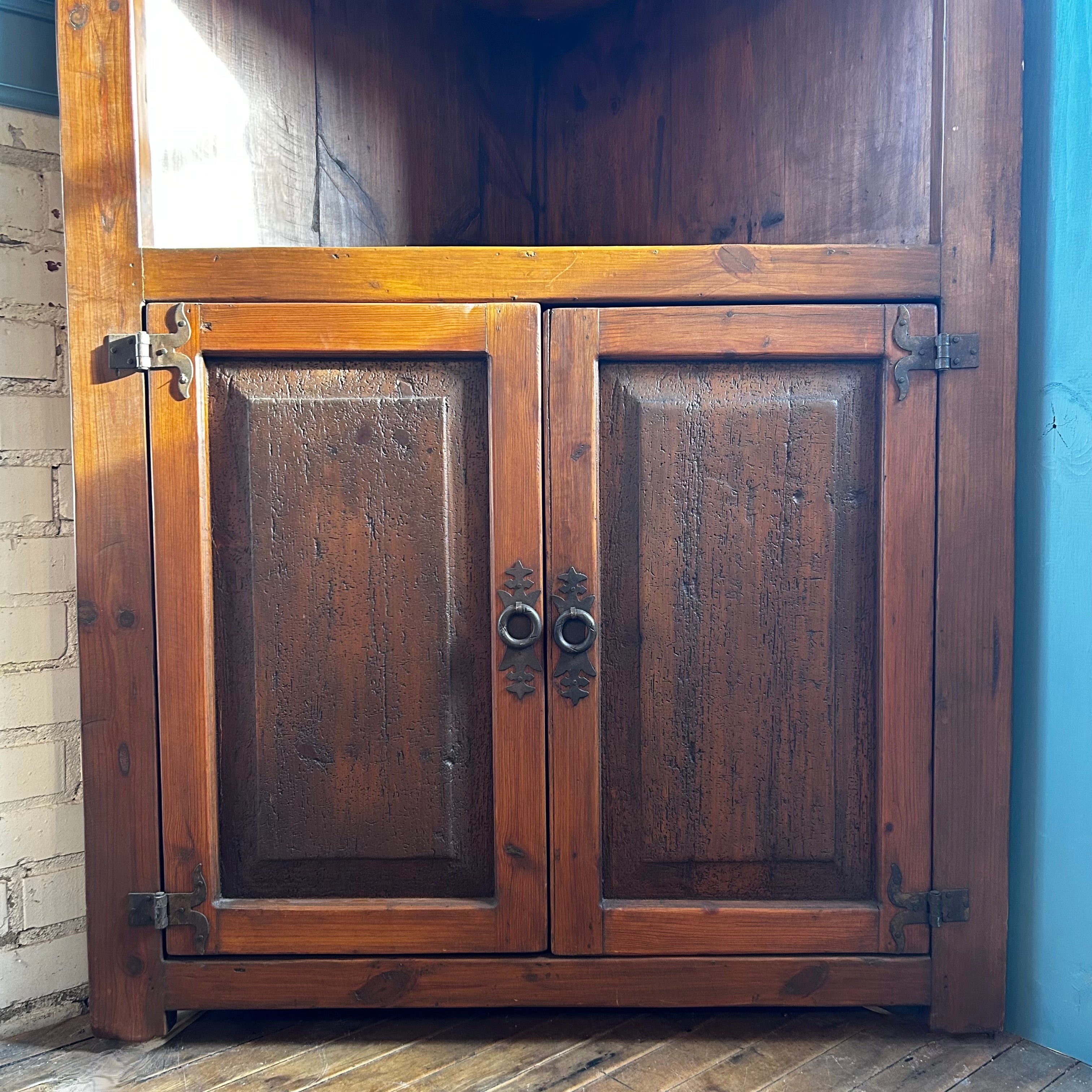 Corner Cabinet, Rustic, Solid Wood, Iron Hardware