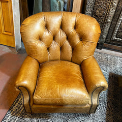 Hickory Chair, Tufted Leather Arm Chair, Lounge Chair, Honey Brown