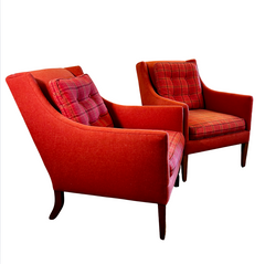 A. Rudin Accent Chairs, Tomato Red, Contemporary, Plaid, Pair