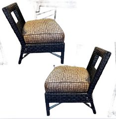 McGuire Pair of Slipper Chairs, Woven Leather, Wicker Frame