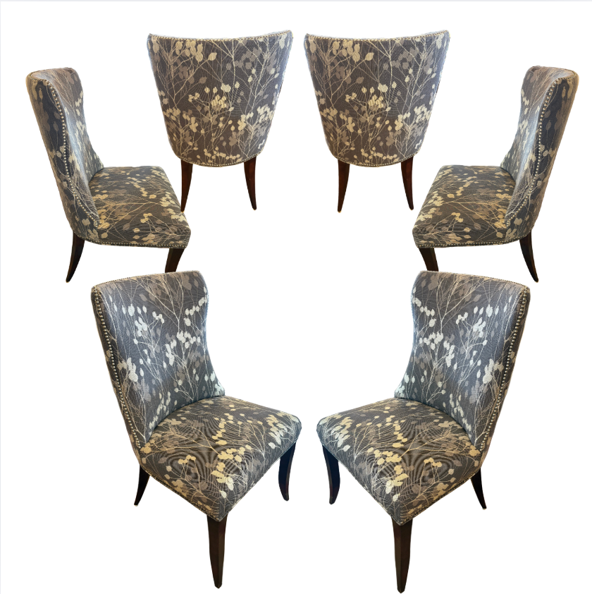 Precedent Dining Chairs, Nail Head Detail, Gray Flower Pod Upholstery, Set of 6, Sku 033032