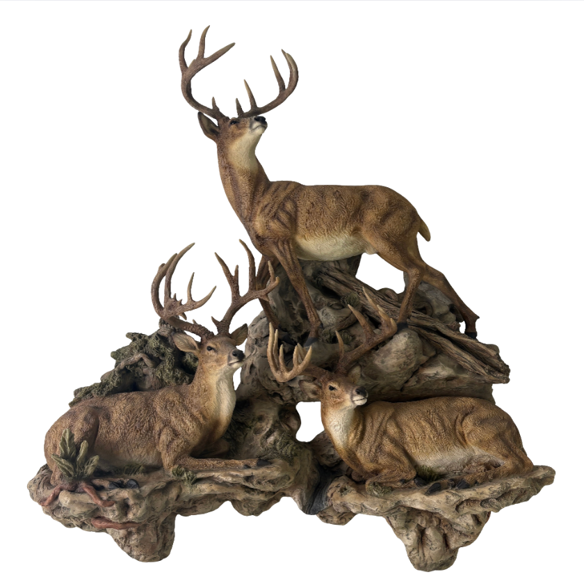 Mill Creek Studios, Artist Danny Edwards, "Sunrise" 1034/1200, 3 Whitetail Bucks, Cast Resin Wall Sculpture Sku: 033209