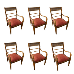 Set of 6 Arm Chairs with Salmon Chenille Fabric Curved Arm, Rung Back Style, Sku 033353
