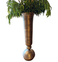Metal Floor Vase, Antique Brass Finish, Filled with Faux Evergreens, Sku: 033469