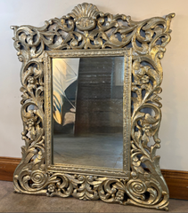 Antique Mexican Mirror, Elaborately Carved with Silver Overlay, sku: 033492