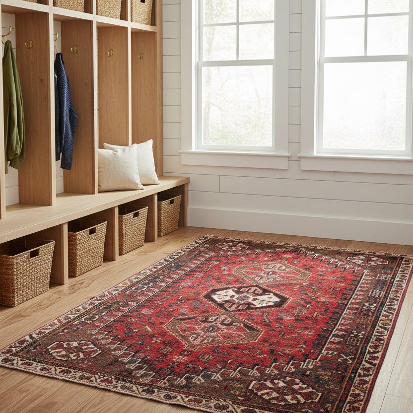 Persian Wool Rug, Hand Knotted, Rust Brown and Taupe, Sku 033462