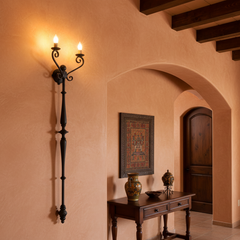 Wall Light, Iron, Tall, Two Candlestick Lights, Rustic, Traditional, sku: 033454