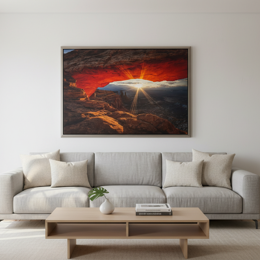 San Sawusch "Morning Glory" at Mesa Arch, Framed Digital Photograph on Canvas, Sku: 033453