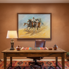 Original Acrylic on Canvas Signed by Artist, Kuhn 1991,  Five Cowboys Against Blue Sky Sku: 033451