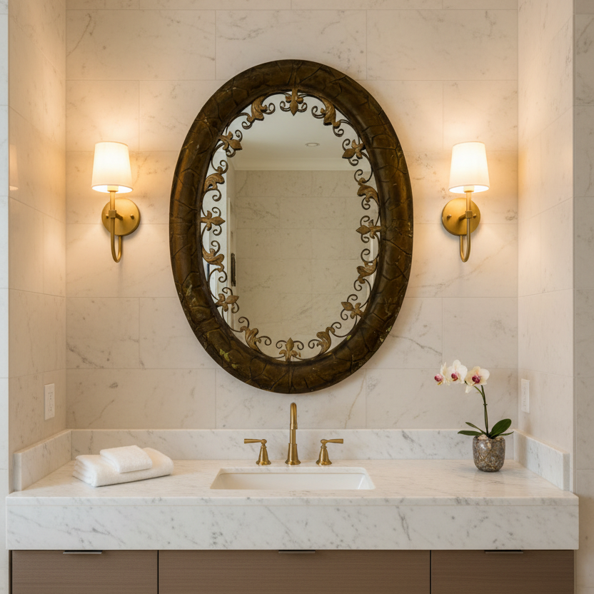 Oval Mirror, Metal Frame with Filagree Detail, Sku: 033442