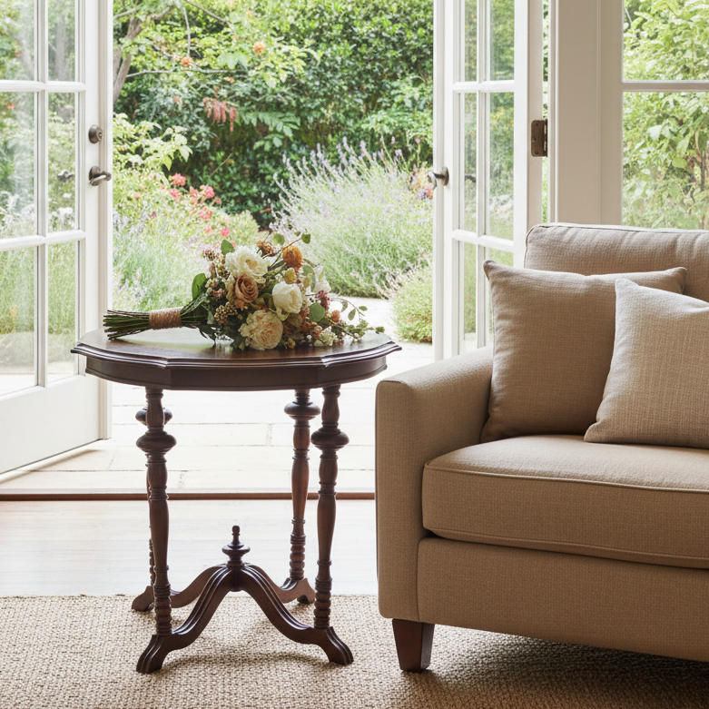 Early 20th Century Parlor Table, Burled Walnut, Sku: 033420