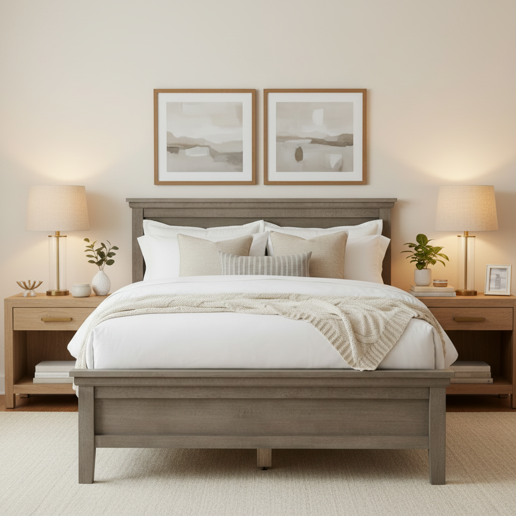 Williams Sonoma Home Full Size Bed Frame, Grey Wash Finish, Straight Line Design, Sku 033640