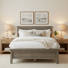 Williams Sonoma Home Full Size Bed Frame, Grey Wash Finish, Straight Line Design, Sku 033640