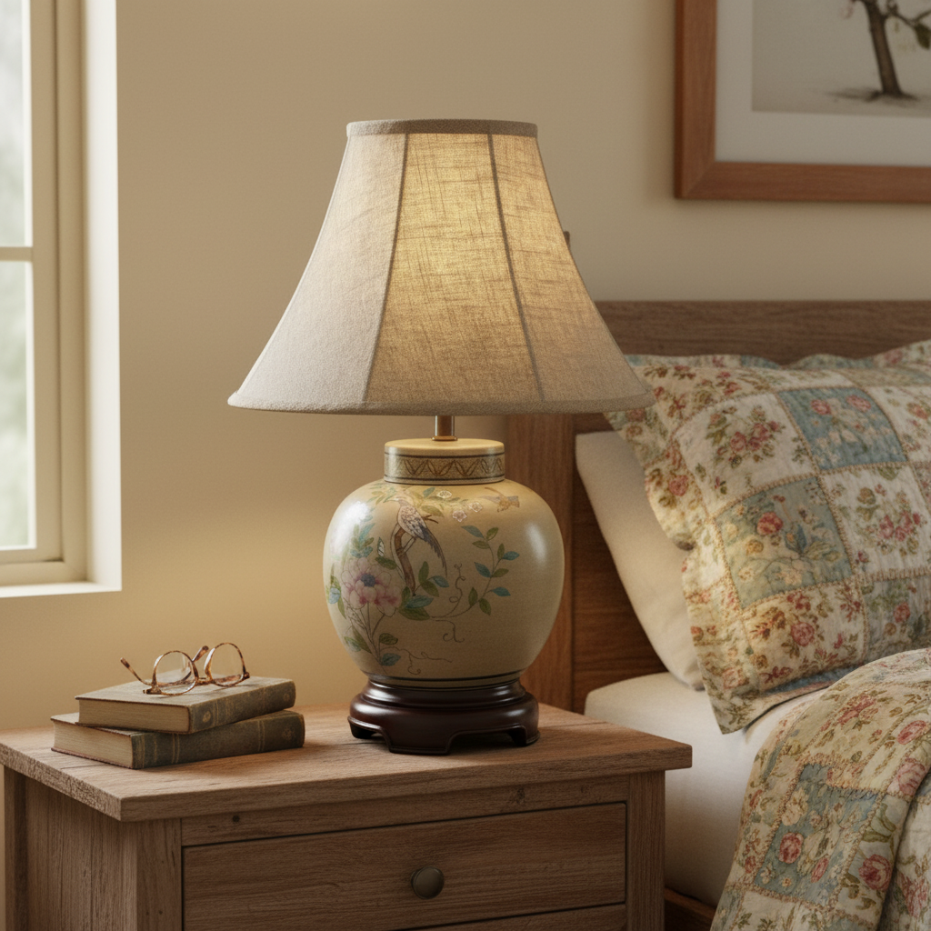 Wildwood Table Lamp, Crackle Finish on Porcelain, Bird and Floral Motif, Sku: 033428