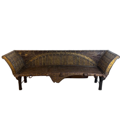 14th Century Ornate Embossed Metal & Wood Bench, Sku 033678