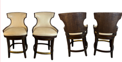 Palecek Rhodes Swivel Bar Stools, Woven Rattan Back, Leather, Counter Height, Set of Four, Sku: 033682